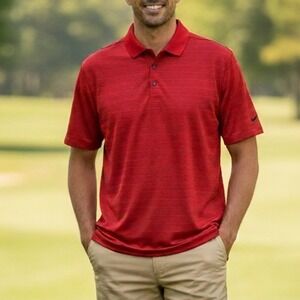 Nike Golf Dri-FIT Polo Shirt Mens XL Red Black Striped Short Sleeve